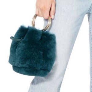 MAISON BOINET Teal Mini Fur Bucket Crossbody Bag NWT